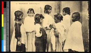 Young girls wearing elaborate coiffures, Madagascar, ca.1920-1940