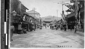 Street in front of the Daikokuza Theatre, Kobe, Japan, May 22, 1911