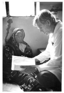 ELCT, Karagwe Diocese, Tanzania. Medical Missionary Dr Børge Buch with a patient at Nyakahanga