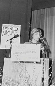 Annual meeting 1985 in Maribo. Karen Borgbjerg at the podium