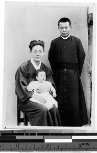 Mr. John Chang and son with Father Peter Ryang, Peng Yang, Korea, ca. 1920-1940