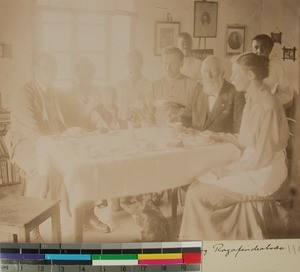 A coffee party at Raliza and Razafindrabodo's home, Betafo, Madagascar, 1921