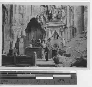 A temple in a cave just outside of Zhaoqing, China, 1929