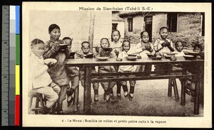 Porridge and cakes for dinner, China, ca.1920-1940