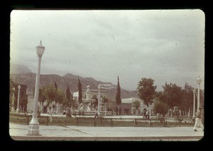 Plaza with people walking