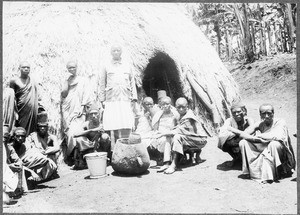 Chief Salema and others drink beer, Moshi, Tanzania, ca.1901-1910