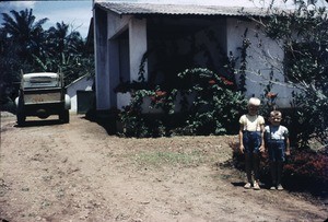 Arne and Olav Heggheim in the driveway, Bankim, Adamaoua, Cameroon, 1955-1962