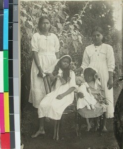 Four Malagasy girls in the garden, Faravohitra, Antsirabe, Madagascar