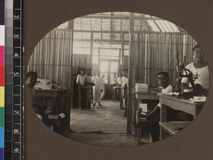 Printers inside mission press, Beru, Kiribati, 1913-1914