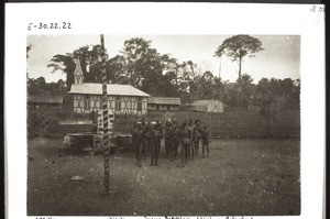 Nyasoso Mission Station. Dormitory; Church; Bali carriers dancing; dormitory