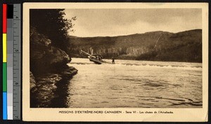 Men canoeing over rapids, Canada, ca.1920-1940