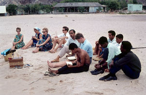 Church service on the Beach in Ma'alla in connection with baptism of Abdul Malik. From left: Gr