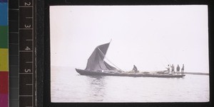 Canoe with sail, Benin, ca. 1925-26