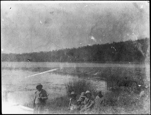 Group of Europeans at the landing stage of Lake Duluti, Arusha, Tanzania, 1928