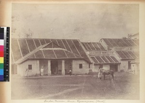 Members of mission household outside rear of mission house, Vizianagaram, Andhra Pradesh, India, ca.1885-1889