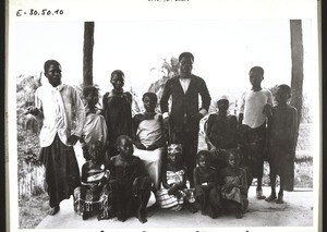 Chief Koto with family in Mangamba (Cameroon). Court usher