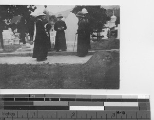 Maryknoll priests at a cemetery in Hong Kong, China, 1919