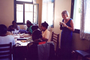 Ruth Sloth Pedersen teaching Malagasy women in December 2001