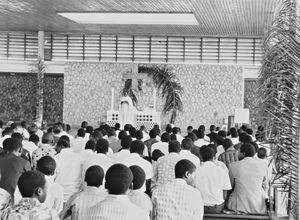 Bishop Josiah Kibira preaching at the Bukoba Cathedral, Tanzania 1976. (Used in: Dansk Missions