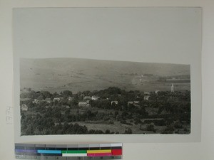 Ambato town with church to the right, Ambatofinandrahana, Madagascar, ca.1930