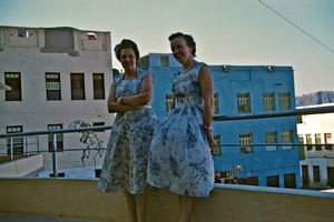 Martha Holst and ? , is seen on the veranda of the Girls' school, Crater, Aden