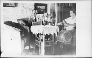 Mr. and Mrs. Rohde in living room, Boloti, Tanzania