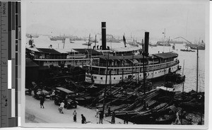 Hong Kong harbor with boats, China, 1926