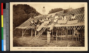 Men constructing a building, Gabon, ca.1920-1940