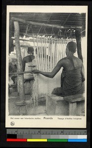 Woman sitting before a loom, Congo, ca.1920-1940