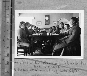 Teachers meeting at Harwood Bible Training School, Fenyang, Shanxi, China, ca.1936-37