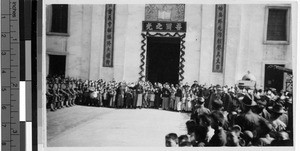 Mr. Lo Pa Hong addresses a crowd, Shanghai, China, 1935