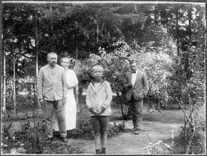 Missionary Blumer and his family with Mr. Gärtner, Arusha, Tanzania, 1927