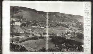 No. 21. Ansicht von Ootacamund auf den Neilgherries. Sanitarium der Engländer und des Gouverneurs von Madras; liegt 6000' hoch; die Häuser sind in weitem Umkreis zerstreut; nur der auf dem Bild nicht sichtbare Native Bazar bildet eine zusammenhängende Strasse; das Bild ist in der Richtung nach Nord-Ost aufgenommen