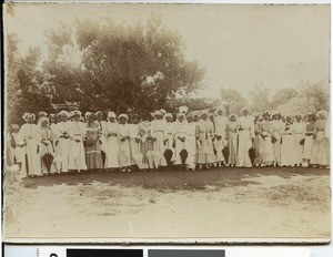 African women and girls wearing European dresses, South Africa