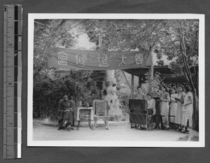 Religious service during Shantung Christian University retreat, Shandong, China, 1936