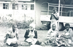 DMS Missionary Gudrun Larsen at Ntoma Home Craft School in Bukoba, Tanzania. Relaxing in the ga