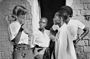 Missionary Nurse Karen Kjær Baggesgaard with local coworkers at the ELCT dispensary in Rwantege