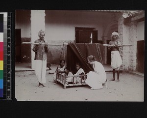 Female missionary doctor with patient, Andhra Pradesh, India, ca. 1920