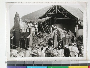 The church after the tower collapsed, Antsirabe, Madagascar, 1938