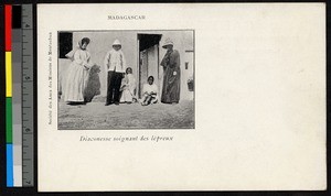 Inset photograph of missionary sisters standing with lepers, Madagascar, ca.1920-1940