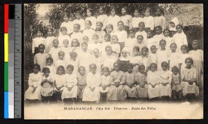 Female students assembled outdoors, Madagascar, ca.1920-1940