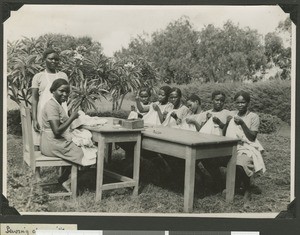 Sewing class, Chogoria, Kenya, 1948