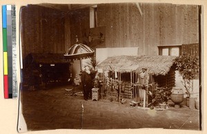 Mission room at colonial exhibition, probably Paris, ca.1885-1895