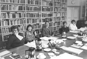 Fra venstre: Inge Tranholm-Mikkelsen, Hanne Gravlund, pastor Yukio Ishibashi, Grethe Lorck og Inger Bitch, 1980