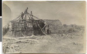 Construction of the first round house at the mission station, Ayra, Ethiopia, 1928