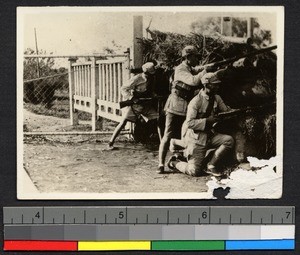 Soldiers at the defending position, Shanghai, Shanghai Shi, China, 1937