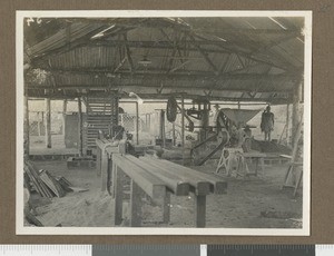 Workshop interior, Chogoria, Kenya, ca.1927
