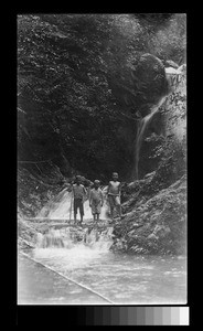 Children near waterfalls, Sichuan, China, ca.1900-1920