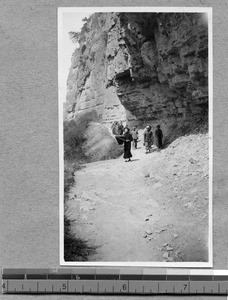 Walking along a mountain path, Fenyang, Shanxi, China, 1937