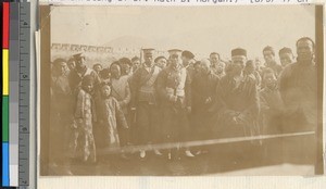 Crowd of Chinese who had gathered to see an aviator and airplane, Haizhou, Jiangsu, China, 1914